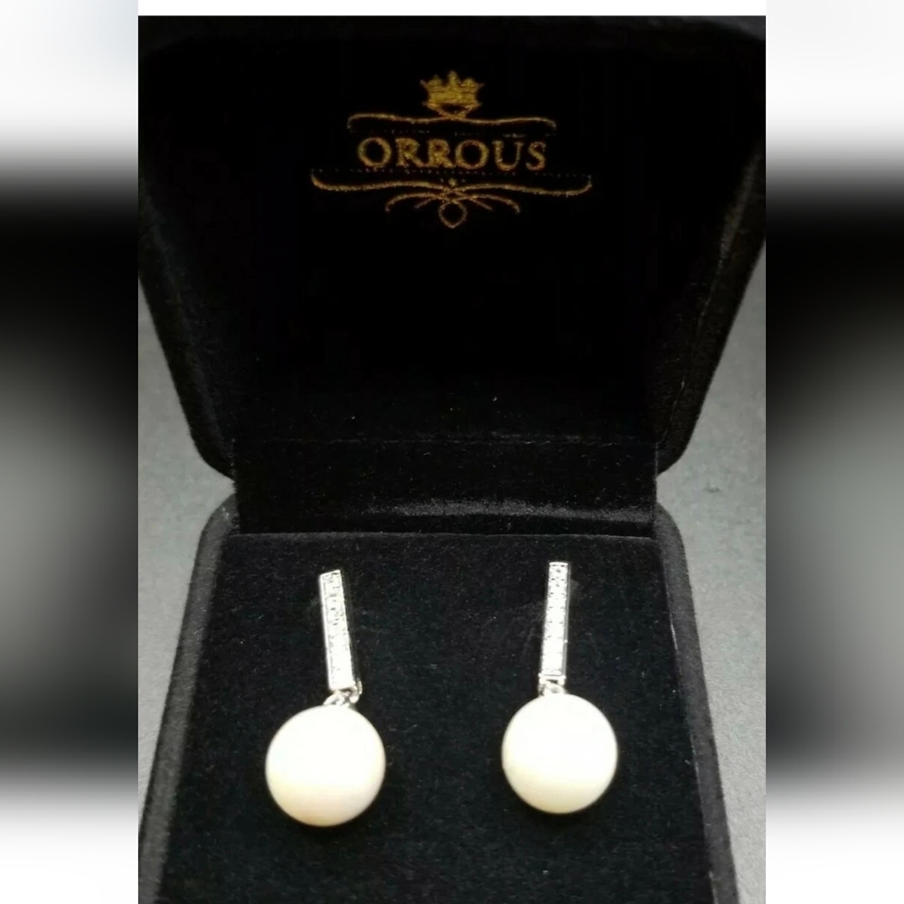Orrous Utopia 18k White Gold Plated Drop Earrings - Picture 3 of 8
